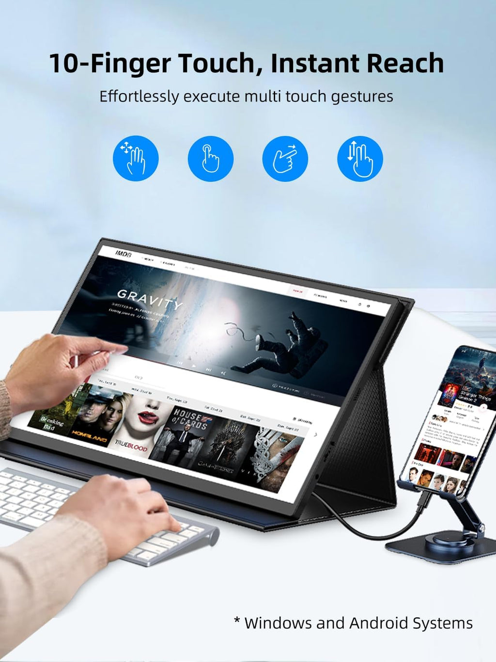 EVICIV 18.5' Portable Monitor Touchscreen | 120Hz 1ms Gaming Monitor | 400Nits | 1080P FHD IPS | 125% sRGB | VESA & Smart Case | USB-C & MINI HDMI | Travel Screen for Laptop, Computer, Game Consoles