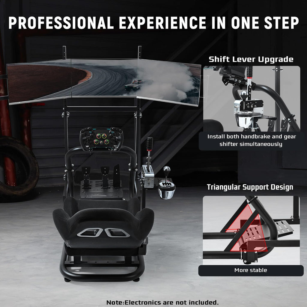 Dardoo Racing Simulator Cockpit with Triple Monitor Stand and Black Seat Compatible with Logitech G29 G920 G923, fit for Thrustmaster T300RS, fit for Fanatec CSL-DD, No Steering Wheel,Pedal,Handbrake