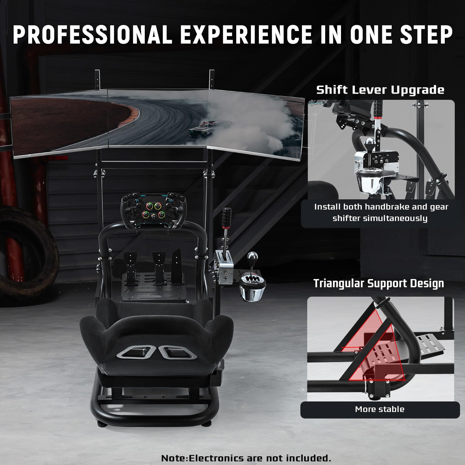 Dardoo Racing Simulator Cockpit with Triple Monitor Stand and Black Seat Compatible with Logitech G29 G920 G923, fit for Thrustmaster T300RS, fit for Fanatec CSL-DD, No Steering Wheel,Pedal,Handbrake