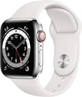 Apple Watch Series 6 (GPS + Cellular, 40mm) - Silver Stainless Steel Case with White Sport Band (Renewed)