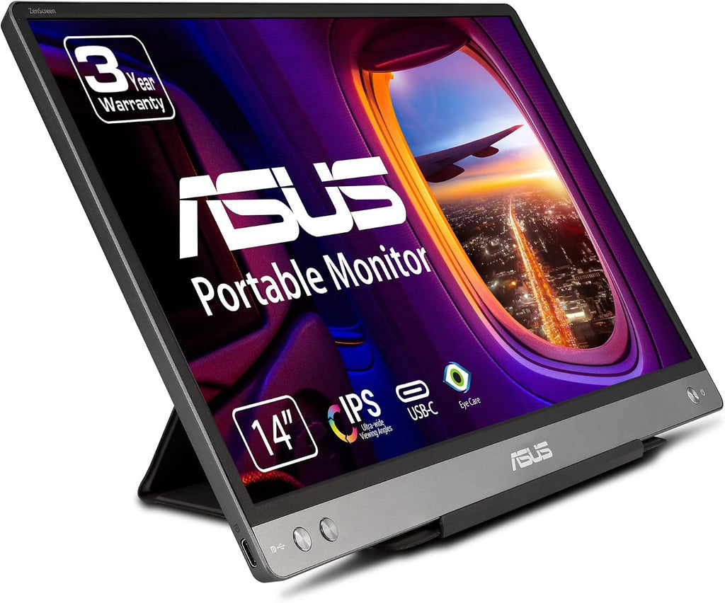ASUS ZenScreen MB14AC 14' Portable USB Monitor, 1080P Full HD, IPS, USB Type-C, Eye Care & ZenScreen 15.6' 1080P Portable USB Monitor (MB16ACE) - Full HD (1920 x 1080), IPS