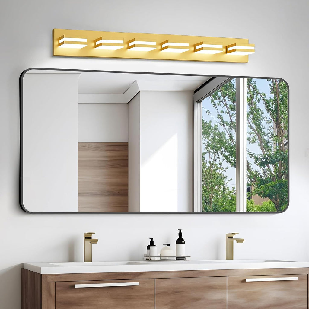 IZORRO LED Modern Bathroom Lights Fixtures(6-Light,Dimmable,360°Rotate),Brushed Glod Acrylic Wall Lighting,Vanity Lights for Bathroom Over Mirror - 6000k 36In （No Assembly Required）