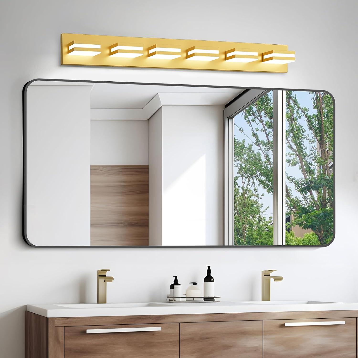 IZORRO LED Modern Bathroom Lights Fixtures(6-Light,Dimmable,360°Rotate),Brushed Glod Acrylic Wall Lighting,Vanity Lights for Bathroom Over Mirror - 6000k 36In （No Assembly Required）