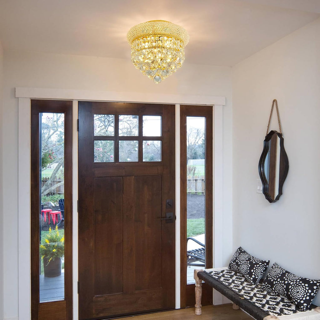 3 - Light Flush Mount Crystal Chandelier for Bathroom Hallway Entryway Closet Bedroom Laundry Gold Finish