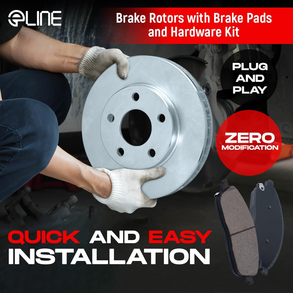 R1 Concepts Front and Rear Brake Kit Fits 2006-2011 Honda Civic| Ceramic Brake Pads and Blank Brake Rotors| 10.3' Front & 10.2' Rear