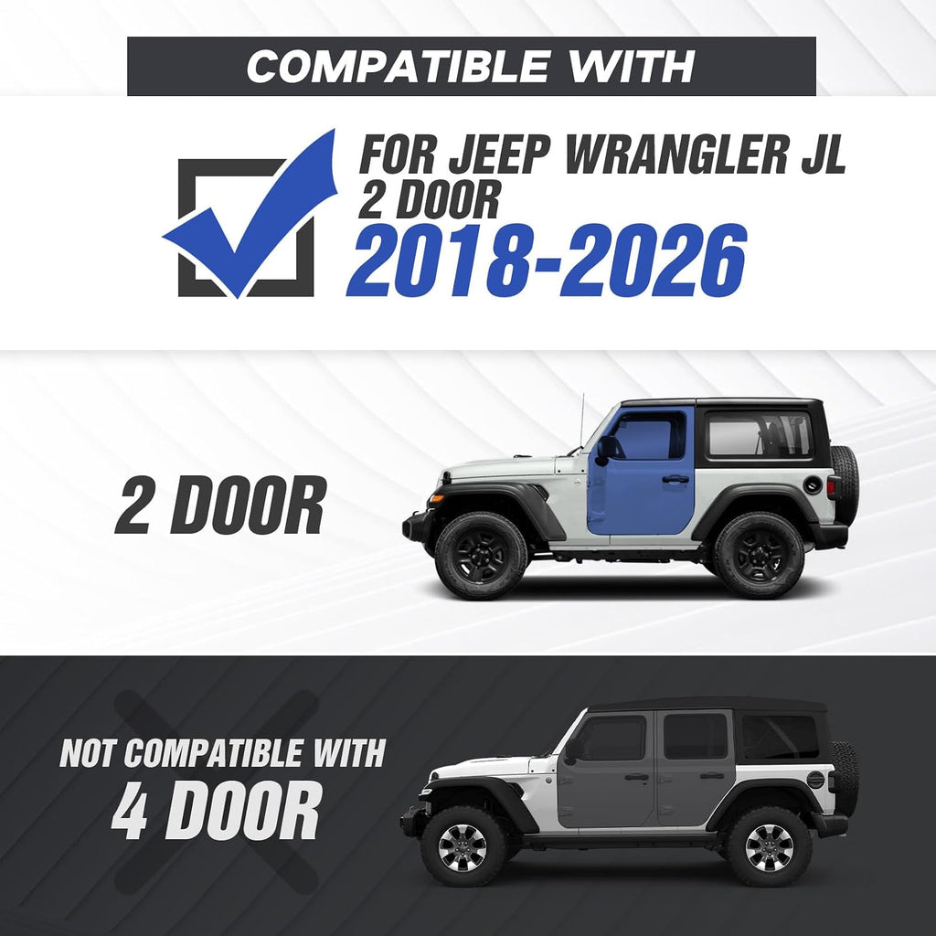 Running Boards Compatible with 2018-2026 Jeep Wrangler JL 2 Doors, Drop Side Steps, Heavy-Duty Steel Nerf Bar Step Plate Rock Sliders Rail
