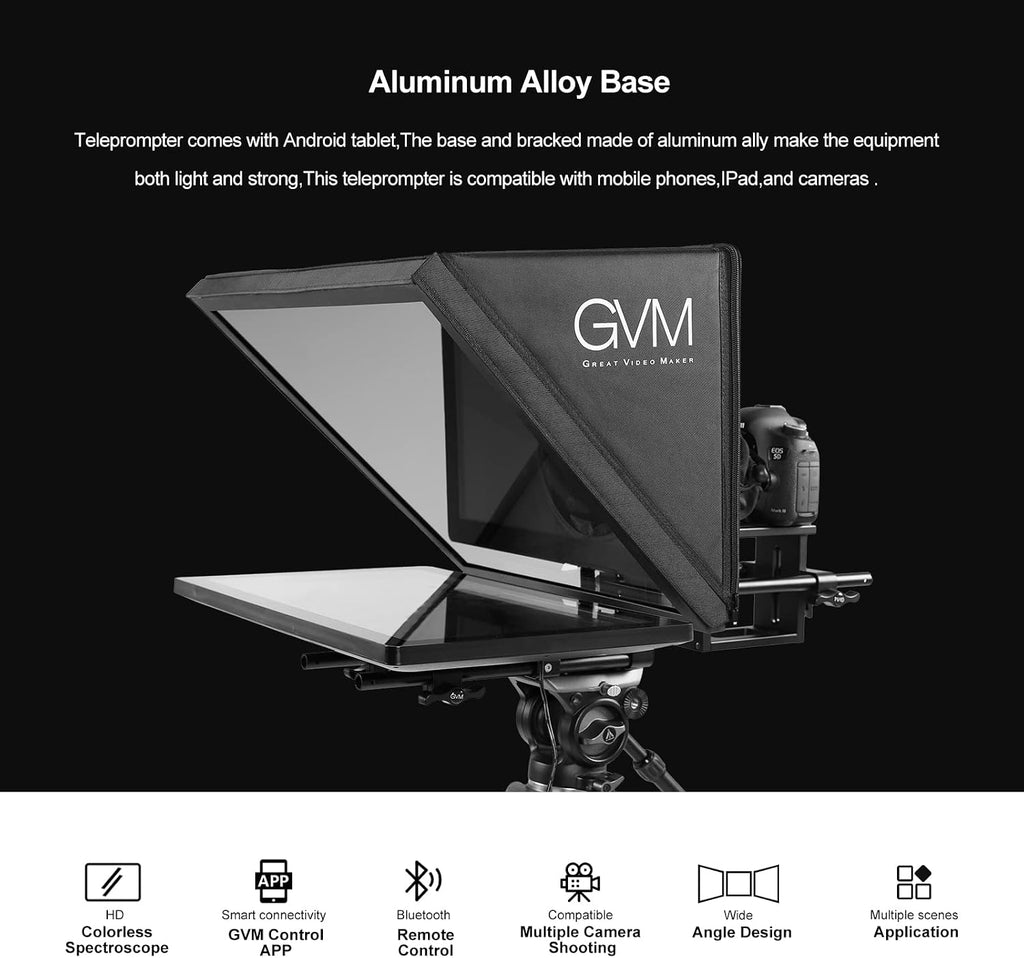 GVM Teleprompter Kit for Digital Cameras/camcorders Portable 18.5'' Teleprompter Kit with Remote Control & App,with 18.5' Android All-in-One Monitor and Carry Case