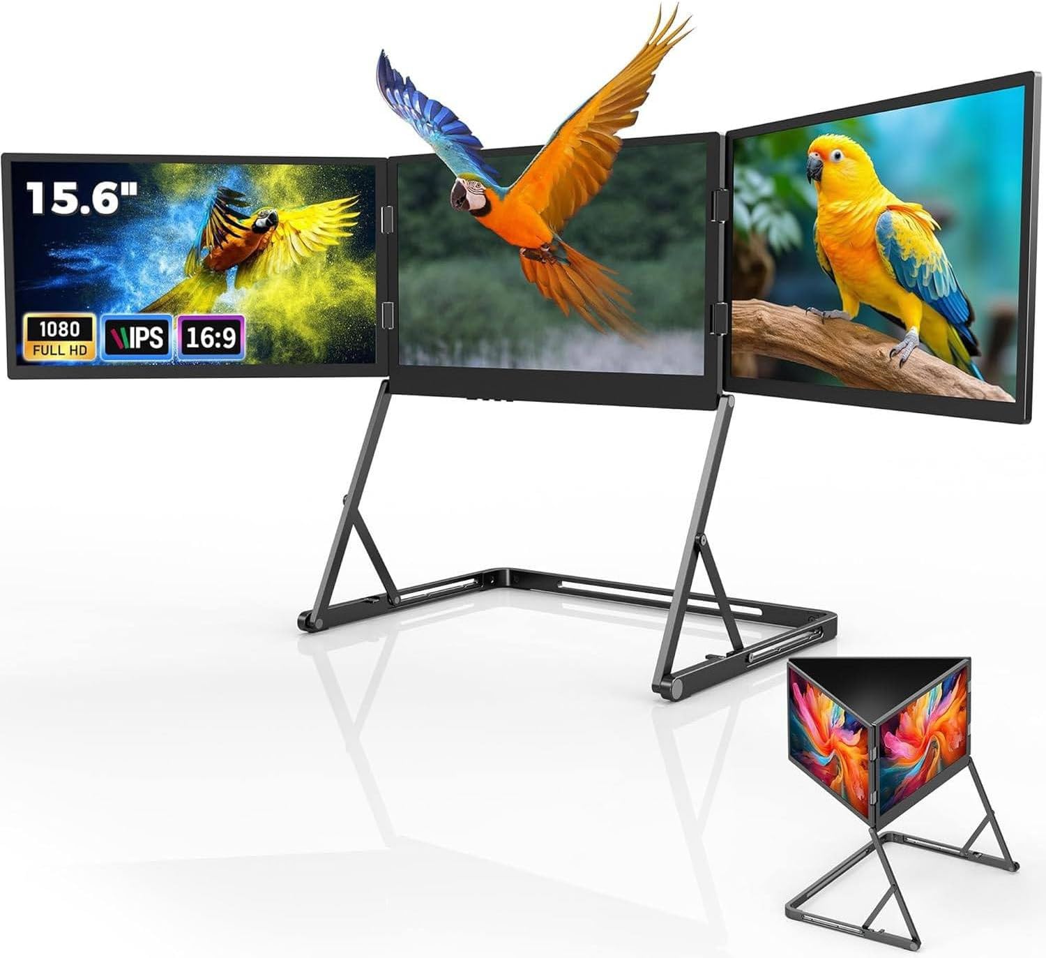 Portable Laptop Monitor Extender, 15.6' 1080P FHD Portable Laptop Screen Extender Monitor, Triple Display with USB-C & HDMI, 360° Rotatable, Adjustable Viewing Angles, Compatible with Mac/Windows