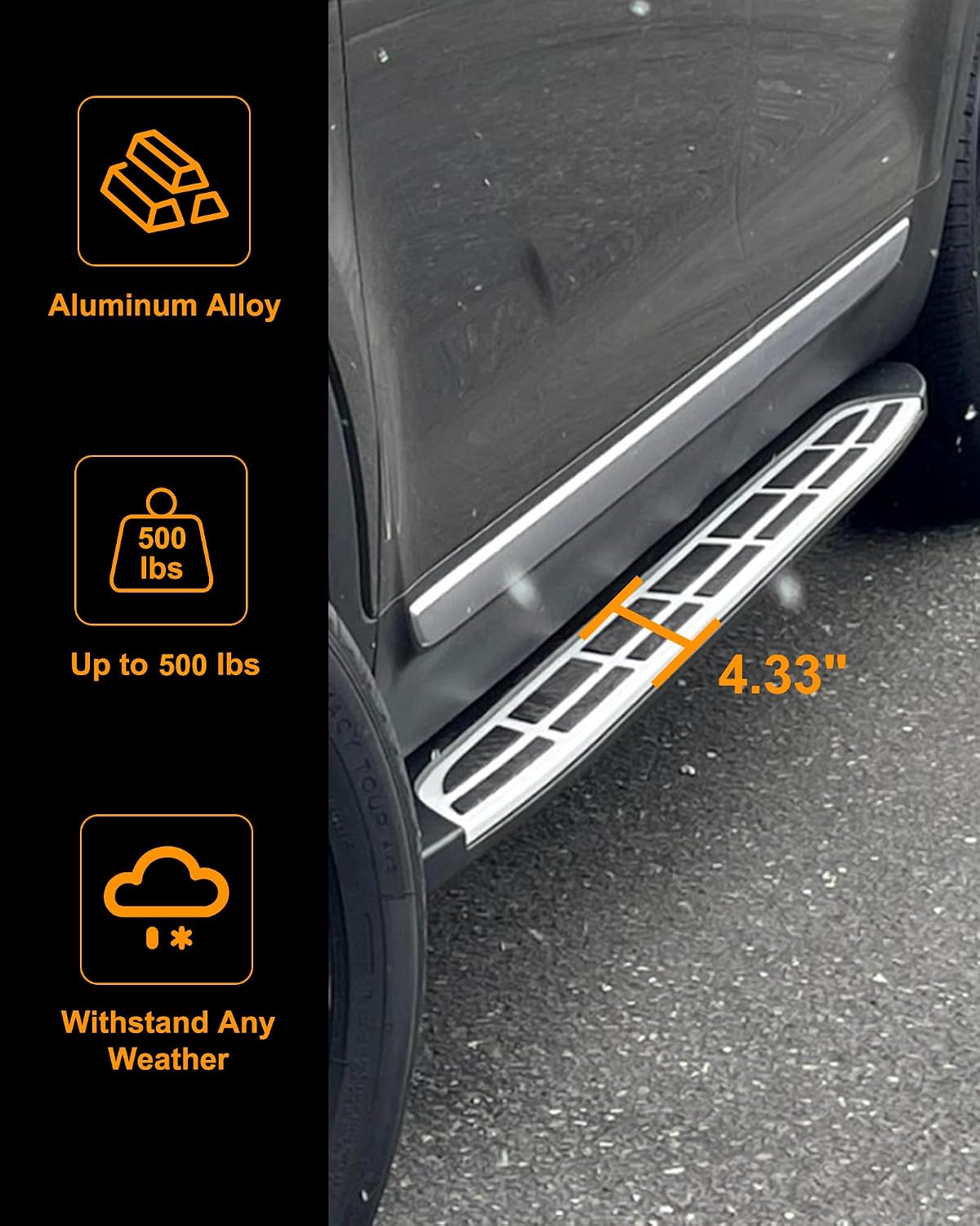 500 LBS Load Running Boards Fit for 2019-2025 Kia Telluride LX EX S SX SX-P X-Pro X-Line, Heavy Duty Side Step, No Drilling