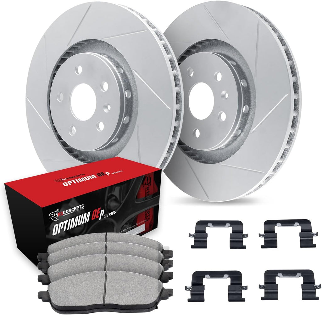 R1 Concepts Front Brake Kit Fits 2006-2011 Honda Civic| Optimum Oep Pads, Slotted Rotors| Hardware| 10.3' Front