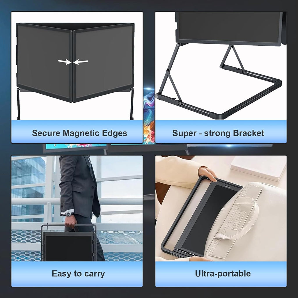 15.6' Portable Laptop Screen Extender, 1080P Triple Monitor with 360° Rotation, Adjustable Viewing Angles for Office & Remote Work, Boost Productivity & Multitasking