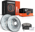 A-Premium 11.81 inch (300mm) Front Drilled and Slotted Disc Brake Rotors + Ceramic Pads Kit Compatible with Select Honda and Acura Models - Civic 2006-2011, CSX 2007-2010, RSX 2002-2006, 2.0L 6-PC Set