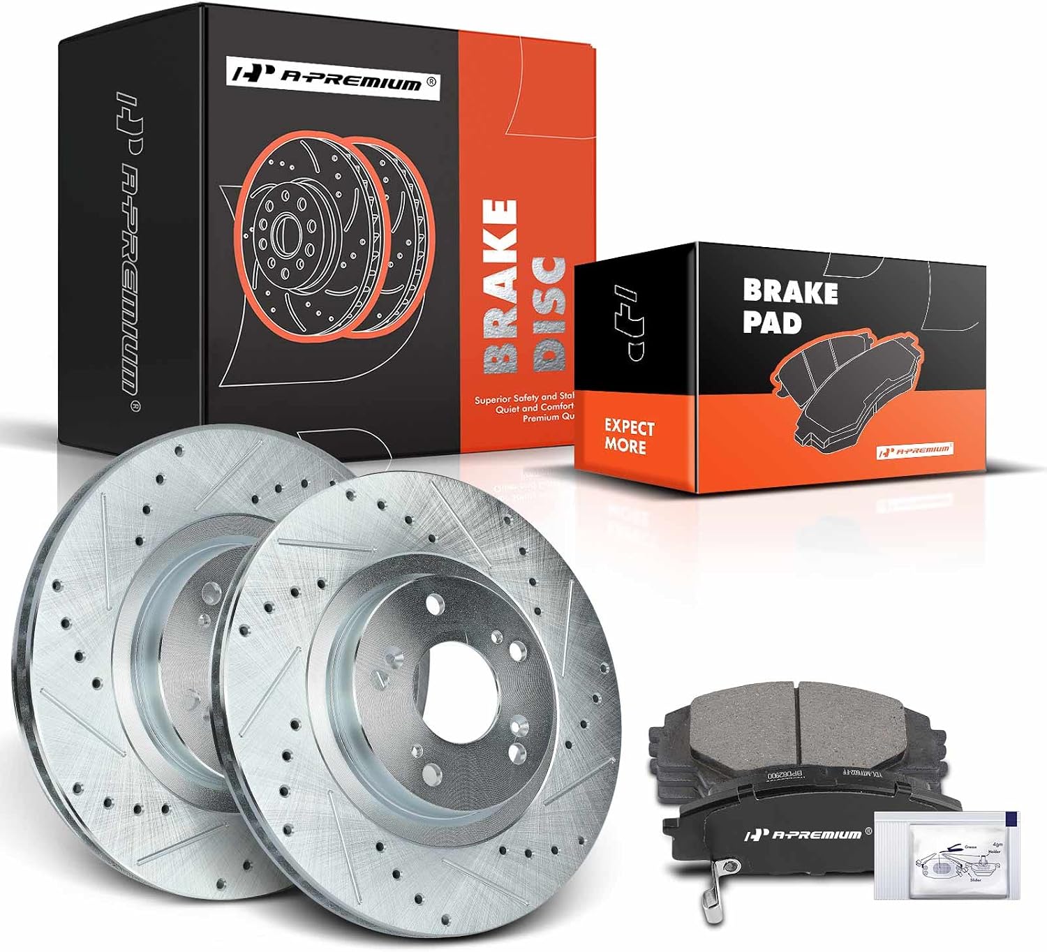 A-Premium 11.81 inch (300mm) Front Drilled and Slotted Disc Brake Rotors + Ceramic Pads Kit Compatible with Select Honda and Acura Models - Civic 2006-2011, CSX 2007-2010, RSX 2002-2006, 2.0L 6-PC Set