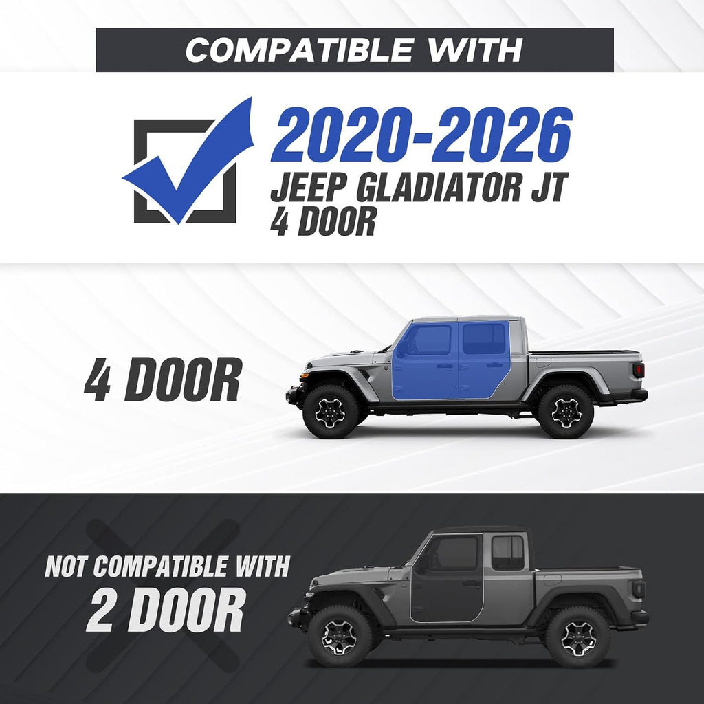 Running Boards Compatible with 2020-2026 Jeep Gladiator JT 4 Doors, Two Stairs Design Side Steps Heavy-Duty Steel Nerf Bars Bolt-on Step Plates RockSliders Rail