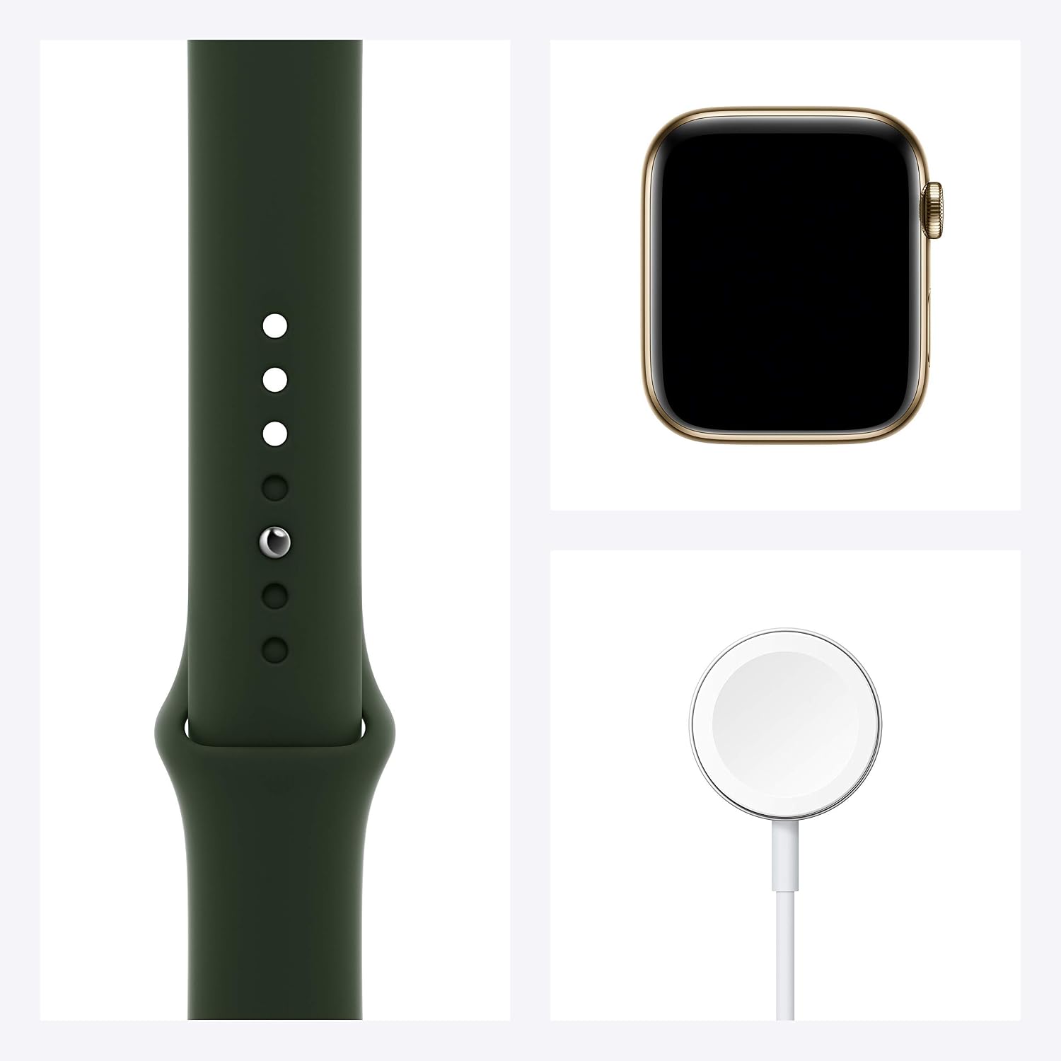 Apple Watch Series 6 (GPS + Cellular, 44mm) - Gold Stainless Steel Case with Cyprus Green Sport Band (Renewed)