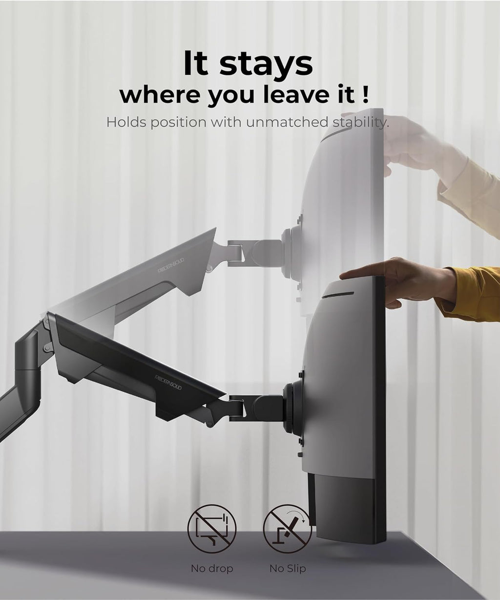 Modernsolid Heavy Duty Monitor Arm Desk Mount for 34-49 Inch Ultrawide Curved Monitors, Supports 14-38 lbs, Gas Spring Ergonomic Full Motion with Cable Management, Red Dot Design Awarded, Black