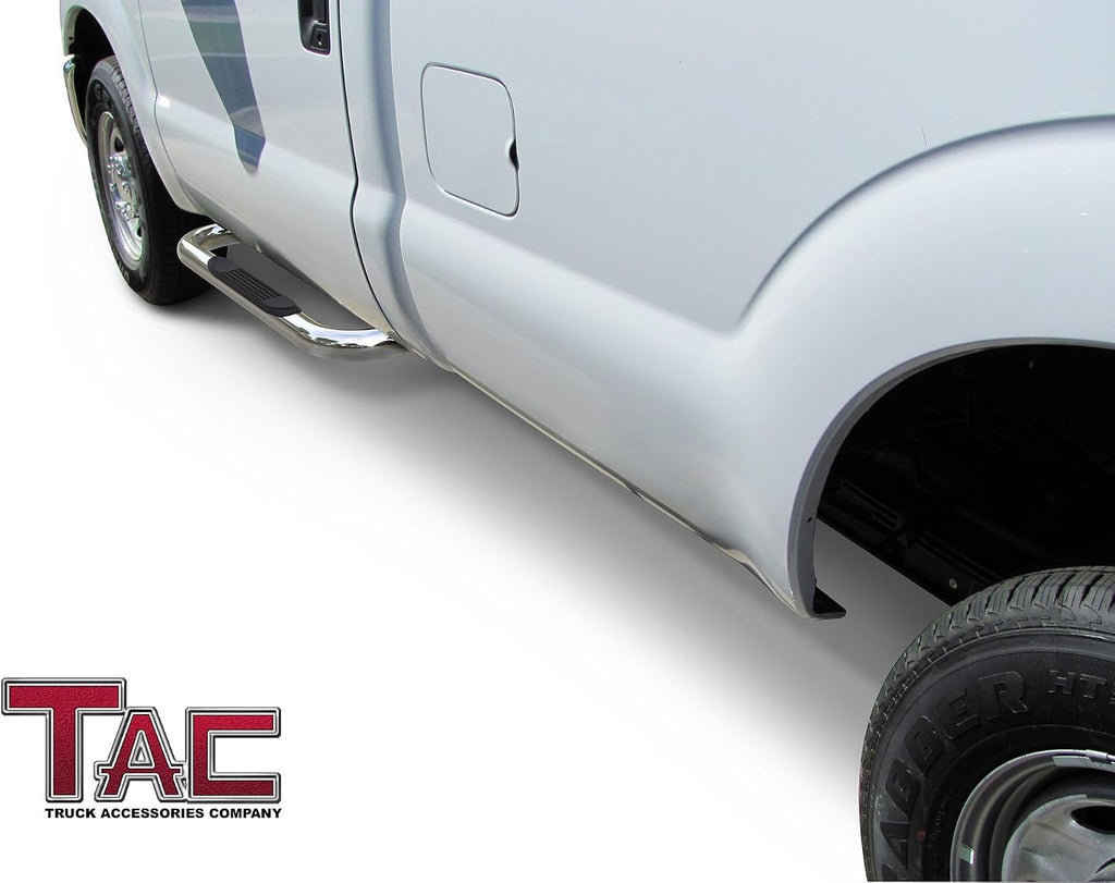 TAC Side Steps Fit 1999-2016 Ford F250/350/450/550 Super Duty Regular Cab Truck Pickup 3' Stainless Steel Side Bars Nerf Bars Step Rails Running Boards Off Road Exterior Accessories (2 Pieces)