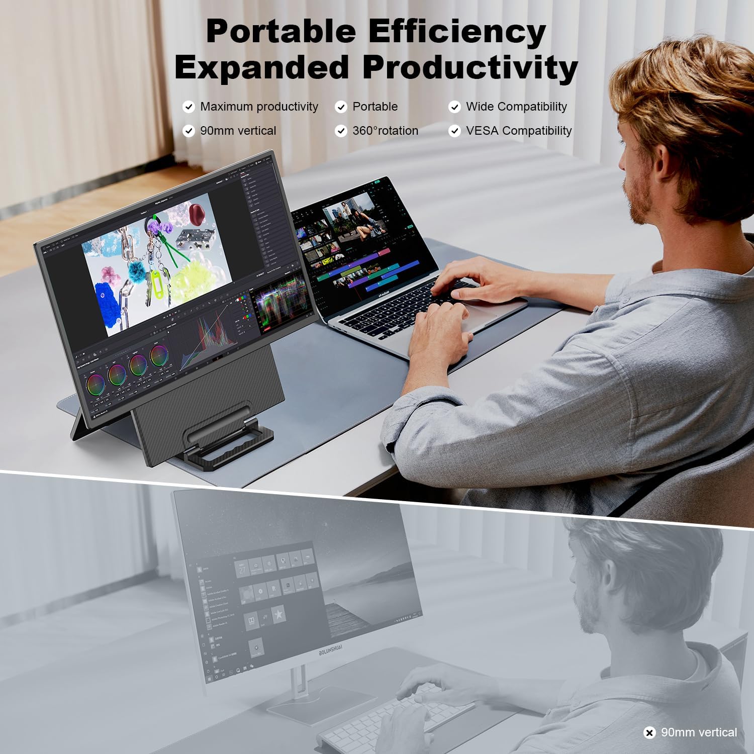 Ygretyrjh 24' Large Portable Monitor & 14 Triple Laptop Screen Extender for Laptop