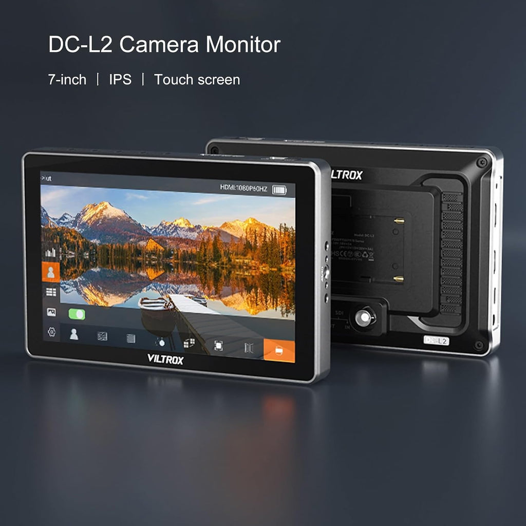 VILTROX DC-L2 7' Touchscreen Camera Field Monitor, 4K 60Hz SDI+HDMI Input/Output, 1280x800 600 Nits Brightness Camera Monitor with Waveform, Peaking, False Color, 3D LUT, Sunshade Hood, Battery