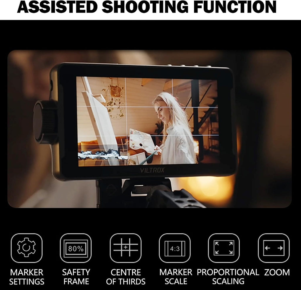 VILTROX Camera Field Monitor DC-550pro 5.5' Kit Touch Screen 4K HDMI DSLR Cameras Video Monitors with Sunshade Hood np-f550 Battery