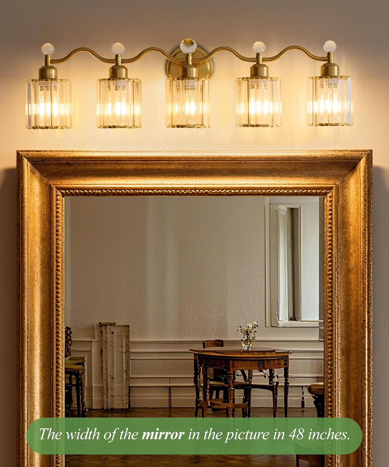 Bathroom Vanity Light Fixtures 5-lights, Gold Crystal Vanity Lights for Bath, Bathroom Lights Fixture with Clear Crystal Glass Shade, Modern Wall Light over Mirror, Wall Sconces Light for Hallway