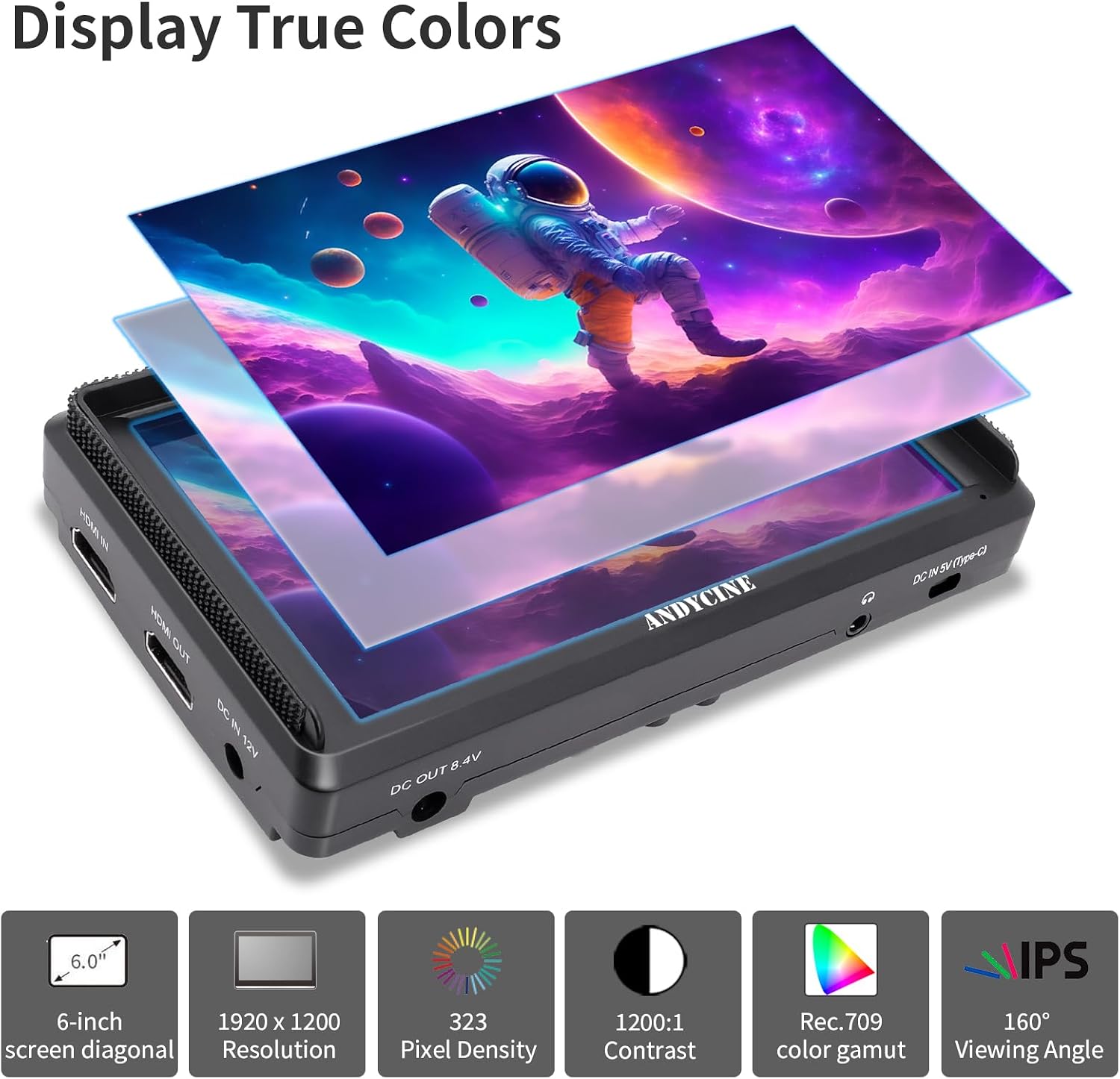 ANDYCINE A6 V2 6 Inch HDMI Field Monitor 1920x1080 Camera Fiedl Monitor Bundle with 4k HDMI in/Out Tilt Arm, Power Output, Battery & Carry Case Included