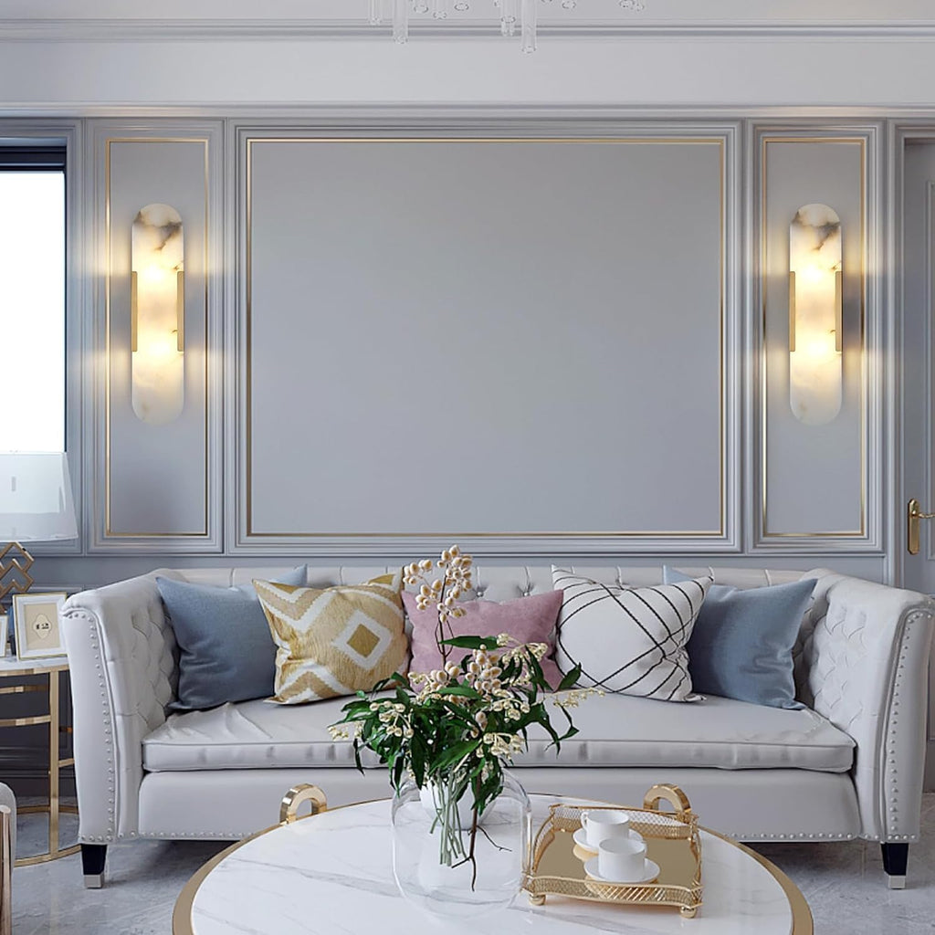 Modern Home Decoration White Marble Wall Sconce White Alabaster Sleek Unique Wall Light Bathroom Vanity Light Fixture Long Bedroom Wall Lamp Modern Lighting for Living Room Hallway