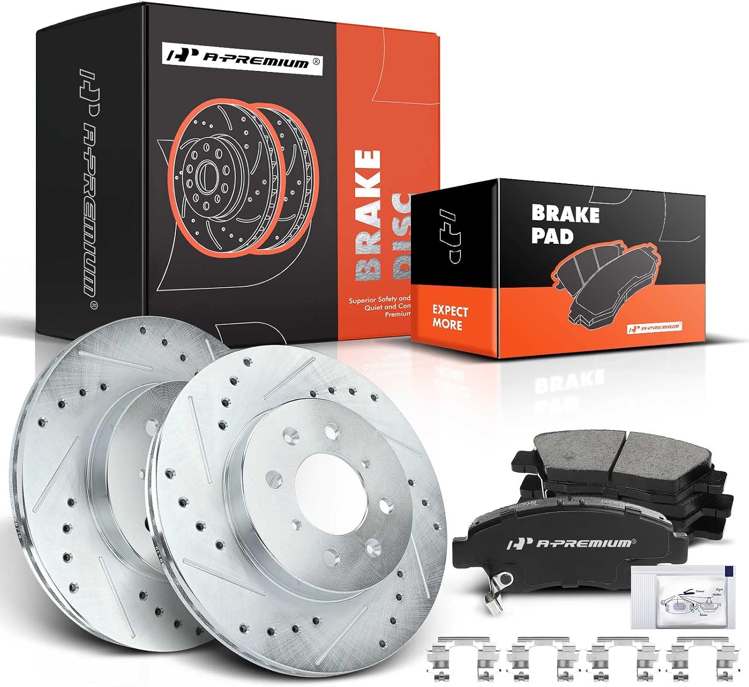 A-Premium 10.32 inch(262 mm) Front Drilled and Slotted Disc Brake Rotors + Ceramic Pads Kit Compatible with Select Honda Models - Civic del Sol 1994 1995 1996 1997 1.6L, Fit 2007 2008 1.5L 6-PC Set