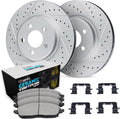 R1 Concepts Front Brake Kit Fits 2002-2006 Acura RSX; 2007-2010 Acura CSX; 2006-2011 Honda Civic| Euro Ceramic Pads, Drilled Slotted Rotors| Hardware| 11.8' Front