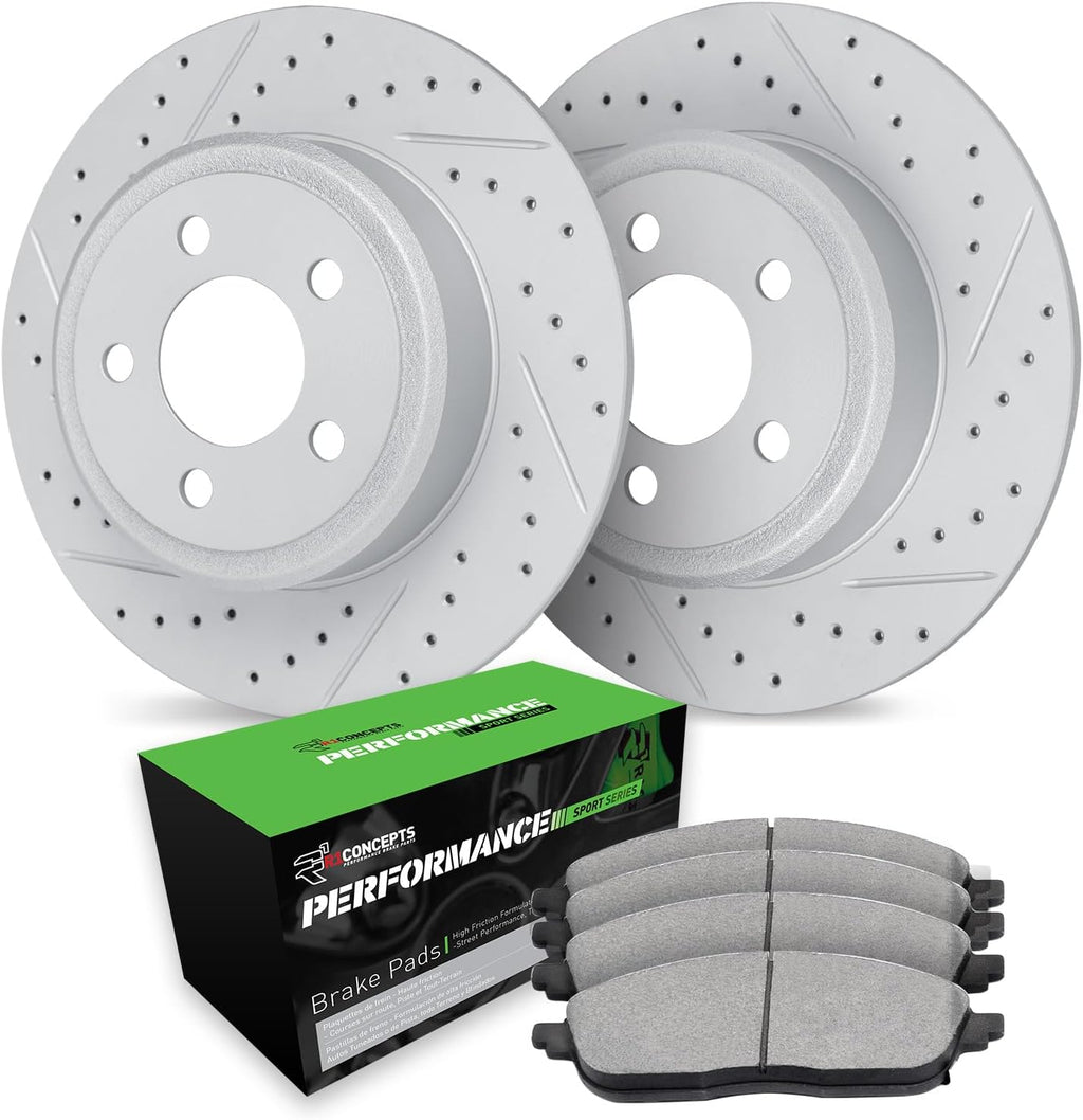 R1 Concepts Rear Brake Kit Fits 2006-2011 Acura CSX; 2013-2015 Acura ILX; 2006-2015 Honda Civic; 1997-2001 Honda Prelude| Performance Sport Brake Pads and Drilled Slotted Brake Rotors| 10.2' Rear