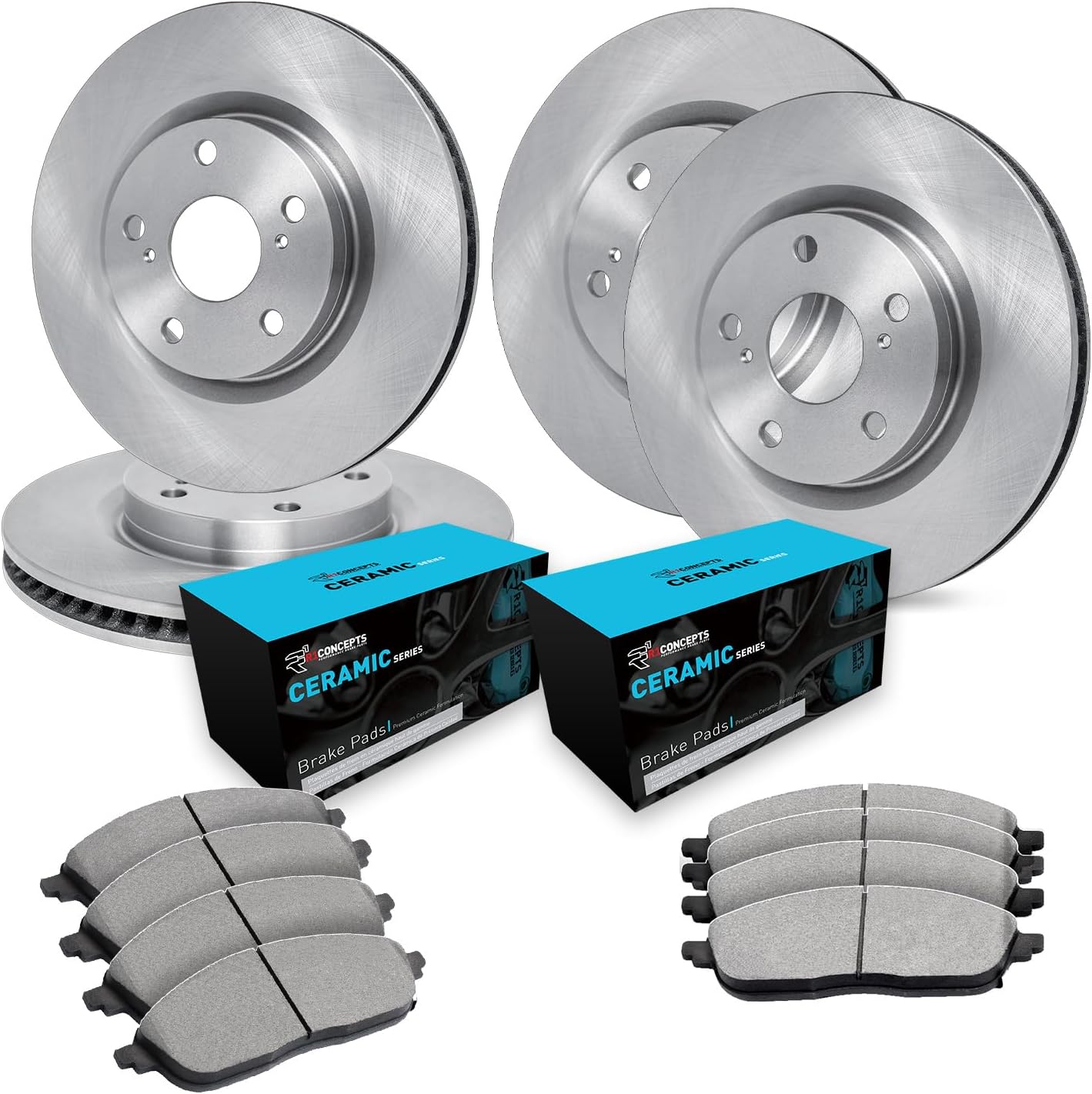 R1 Concepts Front and Rear Brake Kit Fits 2006-2011 Honda Civic| Ceramic Brake Pads and Blank Brake Rotors| 10.3' Front & 10.2' Rear