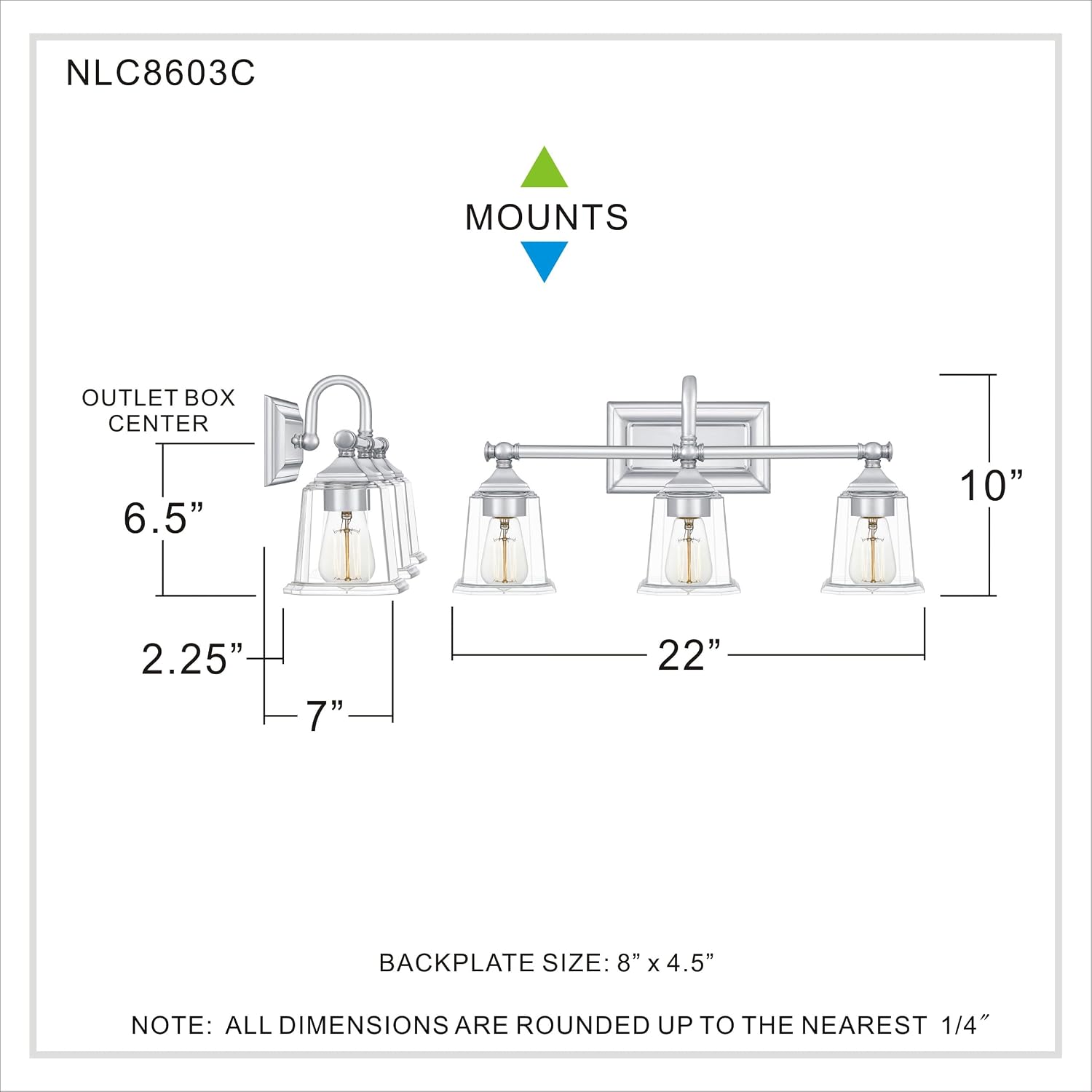 Quoizel Nicholas 22' Wide Polished Chrome 3-Light Bath Light