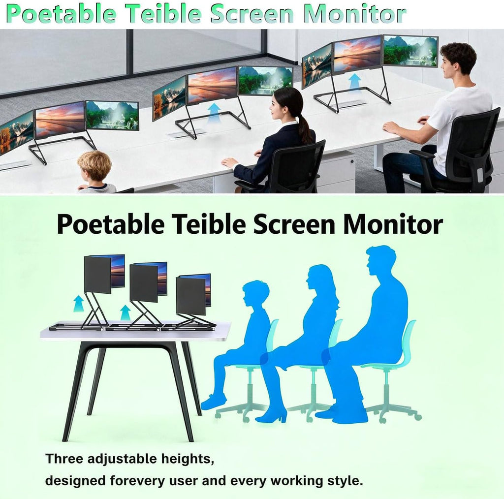 15.6' Triple Laptop Monitor Extender, 1080P FHD IPS Triple Monitor, Type-C/HDMI/USB-C Triple Extended Screen with 360° Rotation Acjustable Viewing Angles with Mac/Windows/Linux