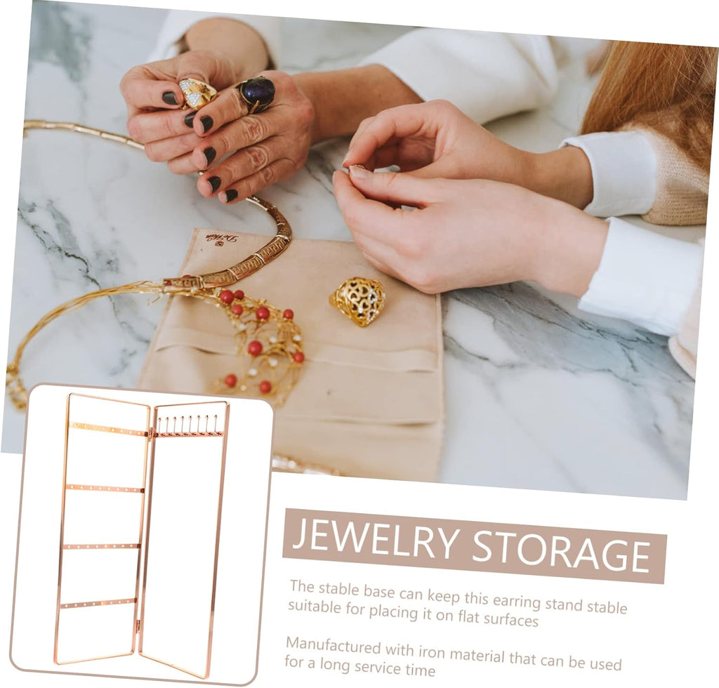 4pcs Wrought Iron Jewelry Stand Delicate Jewelry Stand Ornament Display Stand Monitor Stands Necklaces Display Stand Earring Display Stand Necklace Display Rack Earrings Organizer (Rose Goldx3pcs 28
