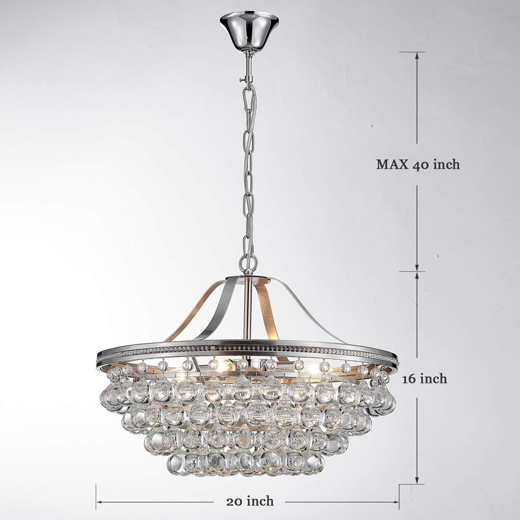 Saint Mossi Silver Crystal Chandelier for Dining Room, Modern K9 Crystal Raindrop Chandelier Lighting Fixture, Chrome Pendant Lamp for Bedroom Livingroom, 5 E12 Bulbs Required, H16 X D20