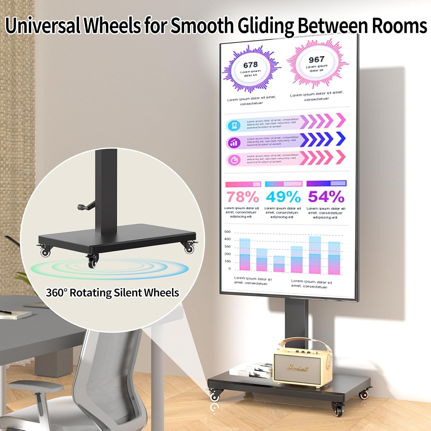 Mobile TV Cart Stand with Wheels for 32-80 Inch TVs,90°Landscape to Portrait Rotating,Manual Height Adjustable,Max VESA 600x400mm,Holds 110 Lbs,Mobile TV Cart Rolling TV Stand,XL-XZ08B