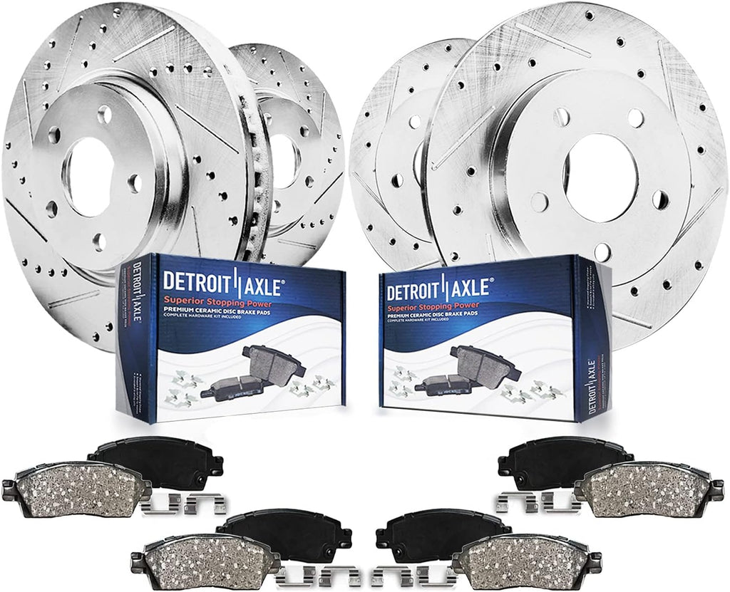 Detroit Axle - Brake Kit for 2006-2011 Honda Civic 2007-2010 CSX, Drilled Slotted Disc Brake Rotors Ceramic Brakes Pads 2008 2009 Replacement : 11.81' inch Front Rotor 10.24' inch Rear Rotor