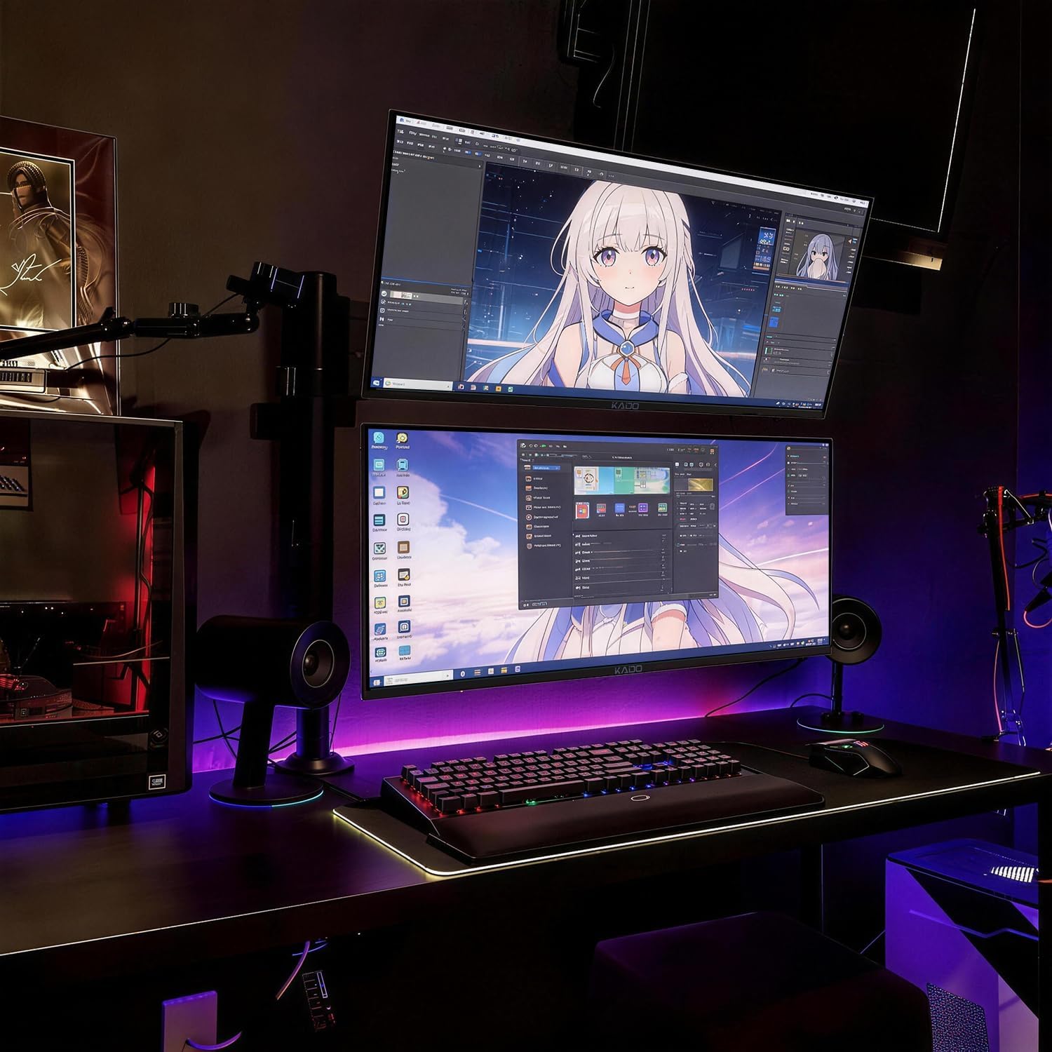 Kado Dual Gaming Monitor Setup - 2-Pack 34' 100Hz Ultrawide 21:9 3440x1440 WQHD Computer Monitor 103% sRGB, Stacked Gaming AMD FreeSync Premium, VESA Mount HDMI DisplayPort Built-in Speakers