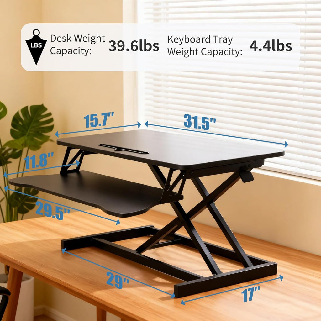 Standing Desk Converter, Height Adjustable Sit to Stand Riser, Dual Monitor and Laptop Workstation with Wide Keyboard Tray, Desk Lifter for Home Office