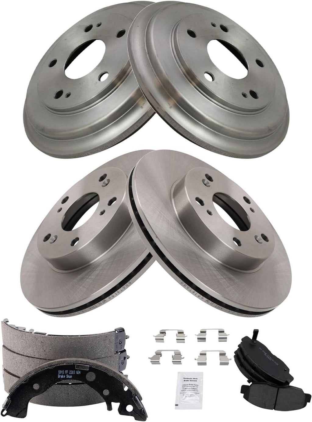 TRQ Front & Rear Brake Pad & Rotor,Shoe & Drum Kit Semi-Metallic Compatible with 2006-2011 Honda Civic