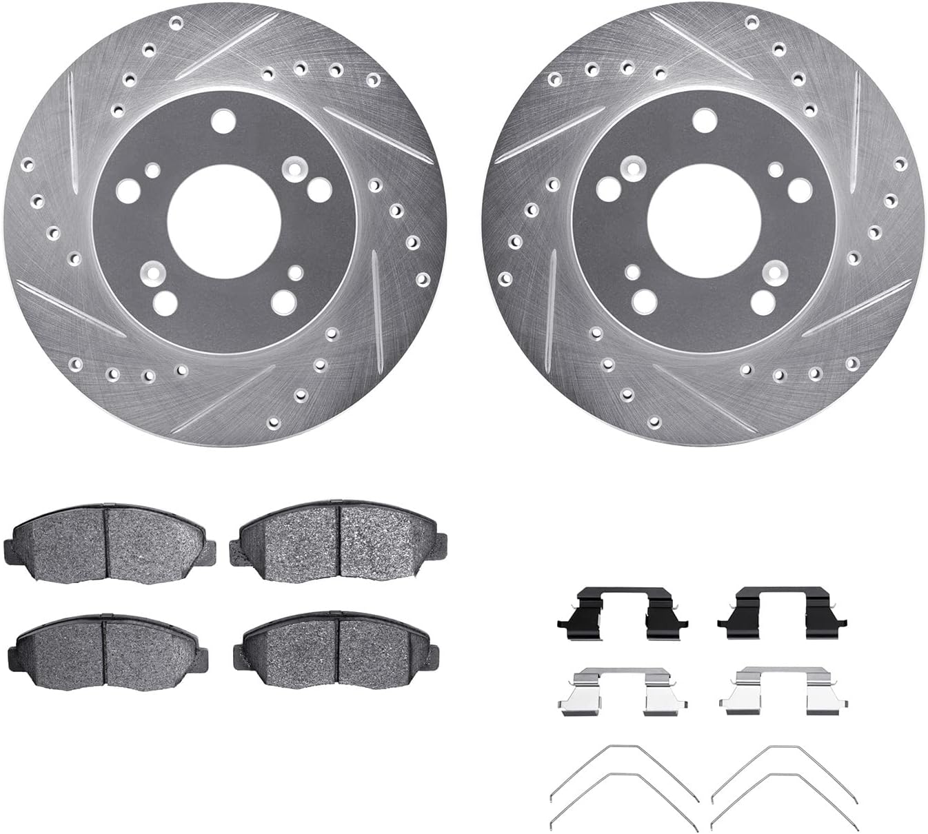 Dynamic Friction Company Front Brake Kit Fits 2006-2011 Honda Civic| 5000 Advanced Pads, Drilled Slotted Rotors| Hardware| 10.3' Front