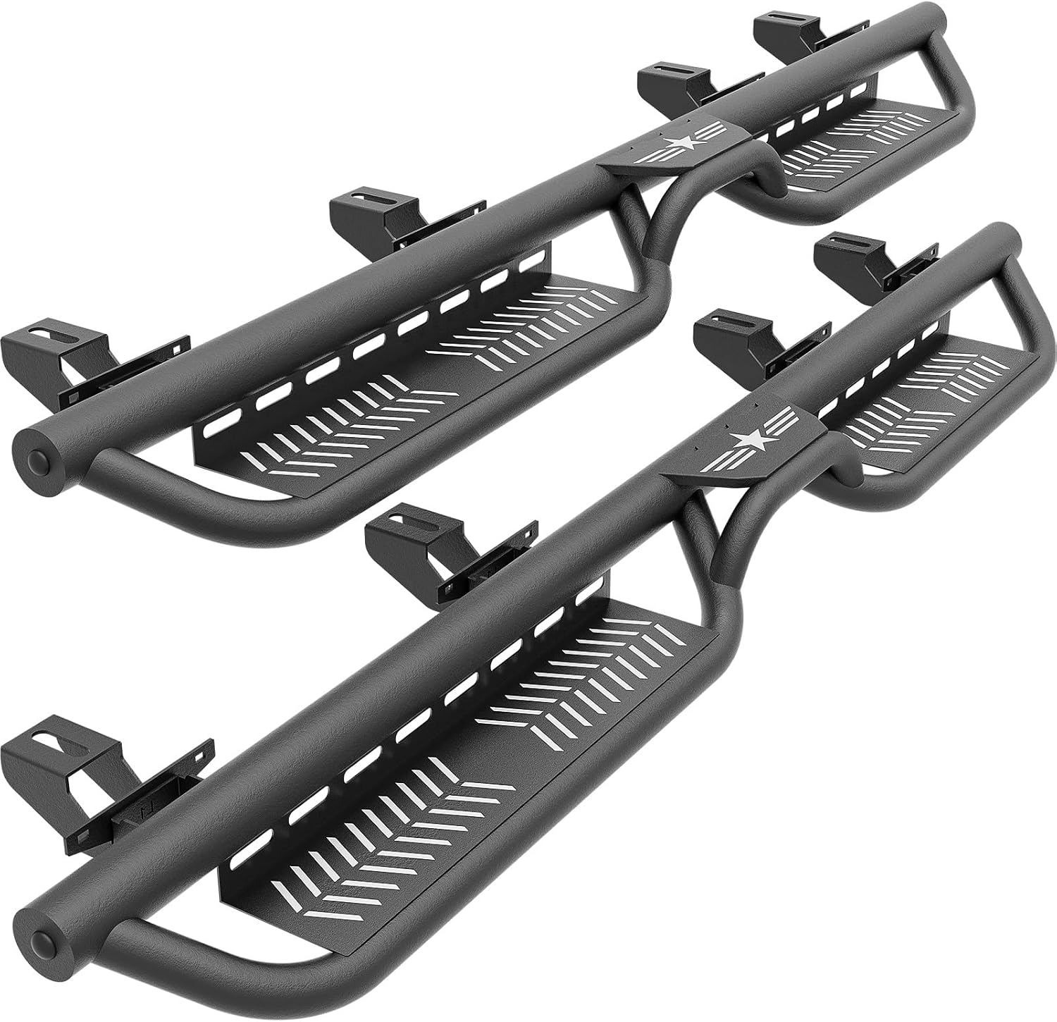 Running Boards Compatible with 2020-2026 Jeep Gladiator JT 4 Doors, Two Stairs Design Side Steps Heavy-Duty Steel Nerf Bars Bolt-on Step Plates RockSliders Rail