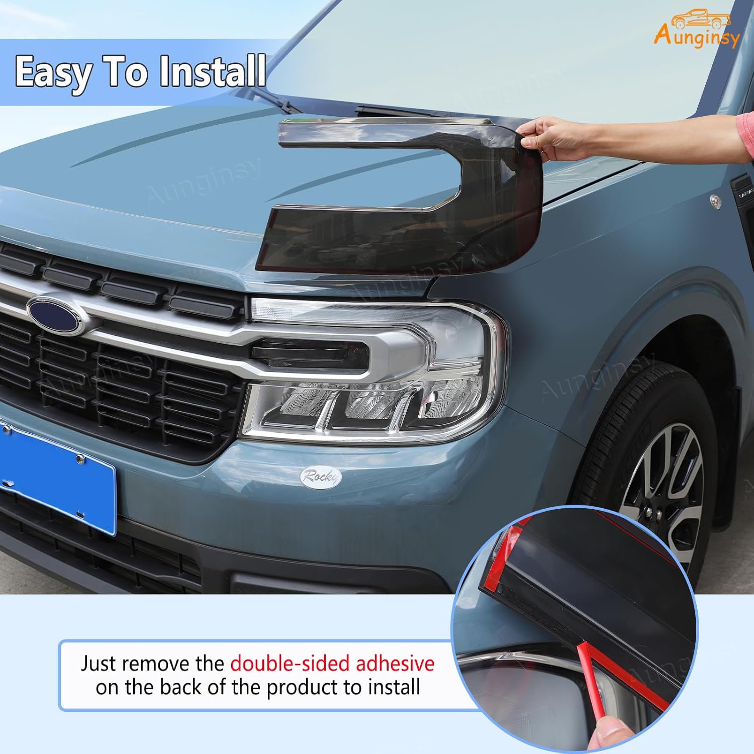 Aunginsy Car Front Headlight Trim Cover Compatible with Ford Maverick 2022-2024 Front Bumper Headlight Lamp Cover Driving Lights Shell Shade Smoked Black Frame Bezel Protector ABS Exterior Accessories
