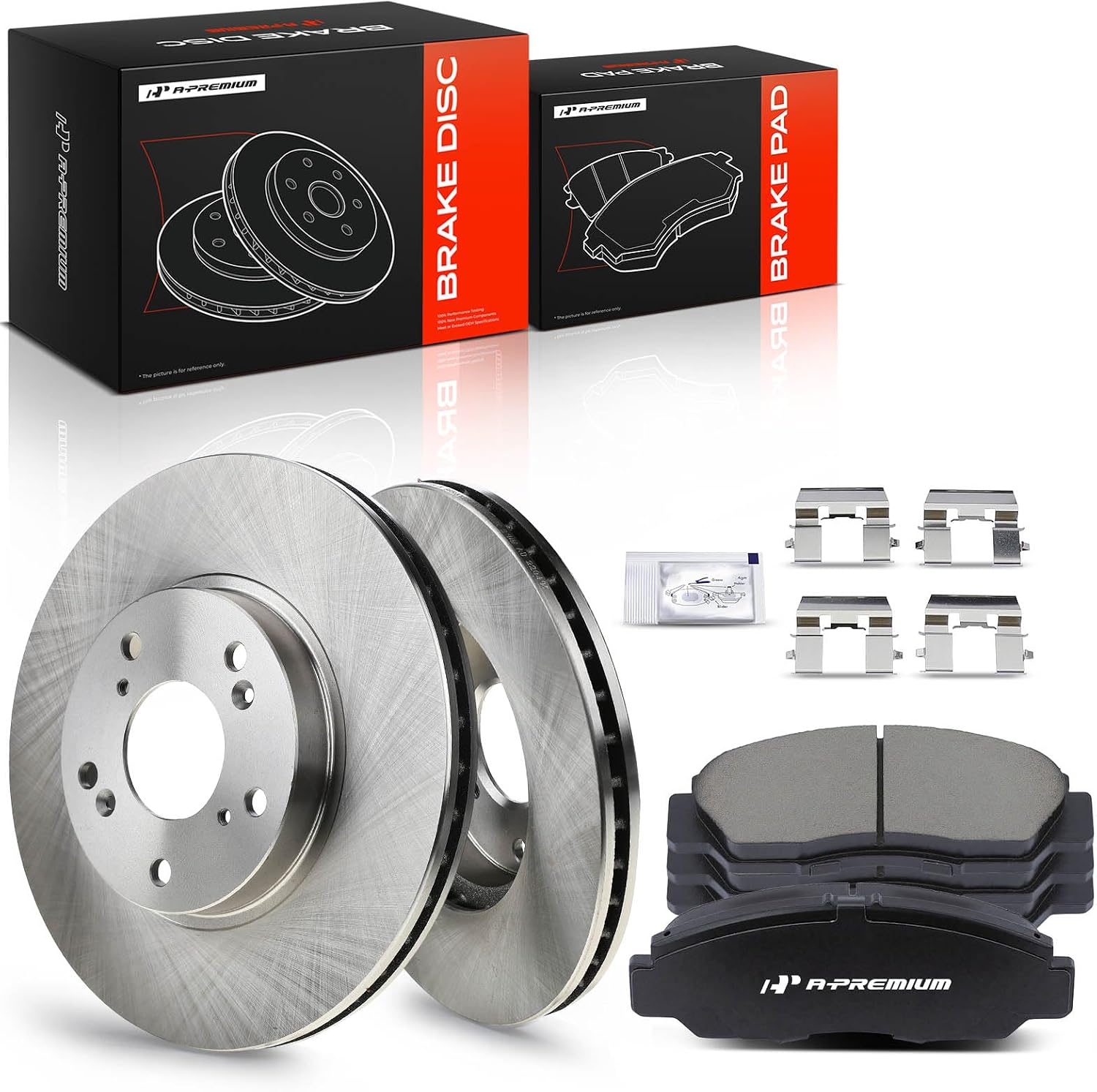 A-Premium 11.10 inch (282mm) Front Vented Disc Brake Rotors + Ceramic Pads Kit Compatible with Select Acura and Honda Models - Accord 2003-2007, Civic 2006-2010, CSX 2006-2011, 6-PC Set
