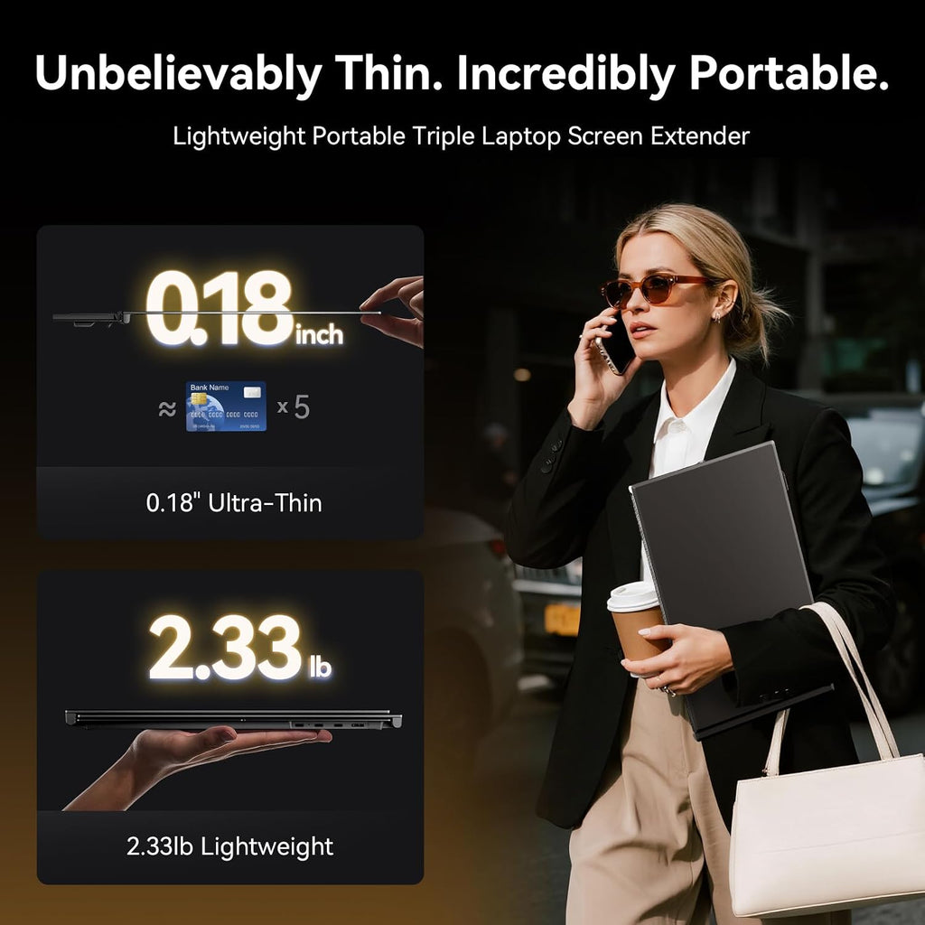14' Laptop Triple Screen Extender Portable, One Cable Connection Laptop Monitor FHD 1080P IPS, Ultra Thin Dual Monitor for 13-17' Laptops, Plug & Play Compatiable with Win/Mac/Chrome/Android/Switch