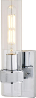 VAXCEL Bari 1 Light Bathroom Lighting Fixture with Clear Glass Cylinder Shade, Chrome Finish, Contemporary Modern Wall Sconce