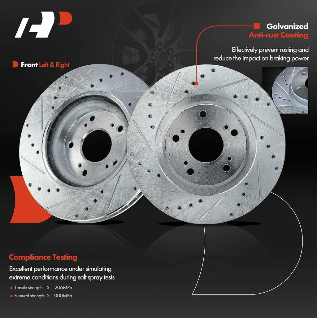 A-Premium 12-PC Set Front and Rear Drilled and Slotted Disc Brake Rotors + Ceramic Pads Kit Compatible with Select Honda & Acura models - 2006-2011 Civic, 2007-2010 CSX