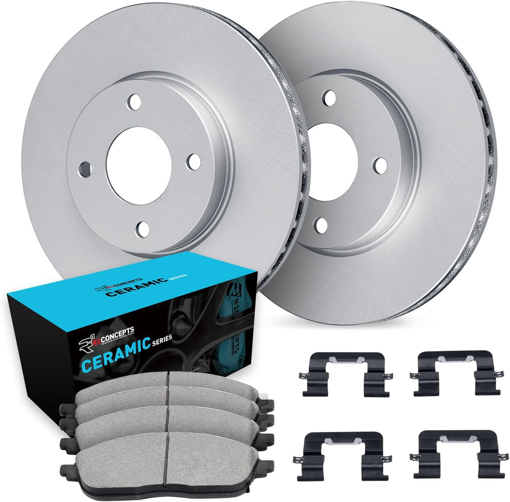 R1 Concepts Front Brake Kit Fits 2003-2005 Honda Civic Hybrid Sedan; 2007-2008 Honda Fit; 2007-2008 Honda Fit USA/CANADA| Ceramic Pads, Blank Rotors| Hardware| 10.3' Front