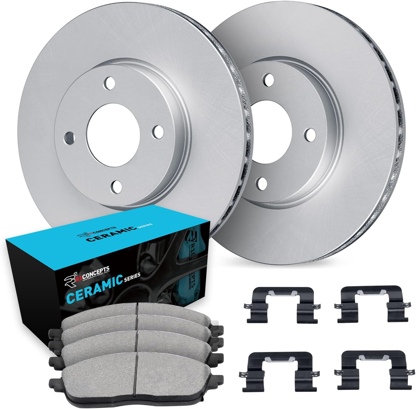 R1 Concepts Front Brake Kit Fits 2003-2005 Honda Civic Hybrid Sedan; 2007-2008 Honda Fit; 2007-2008 Honda Fit USA/CANADA| Ceramic Pads, Blank Rotors| Hardware| 10.3' Front