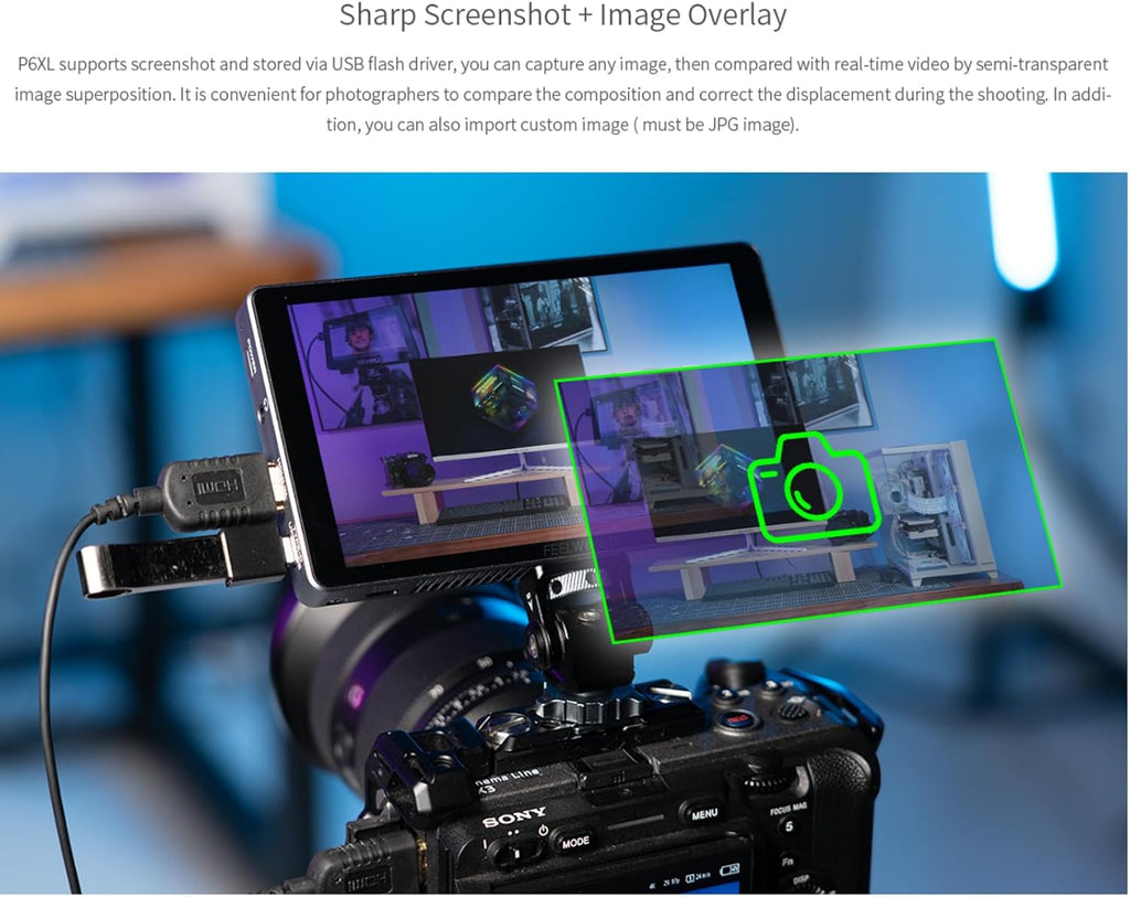 FEELWORLD P6XL 6 Inch Camera Monitor Built-in Battery,1200nits Bright,Touch Screen,4k HDMI/HDR Monitoring/Custom 3D-LUT